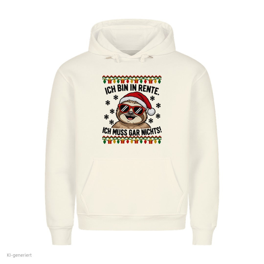 Faultier Weihnachtshoodie Ich bin in Rente - Ugly Christmas Hoodie in Weiß