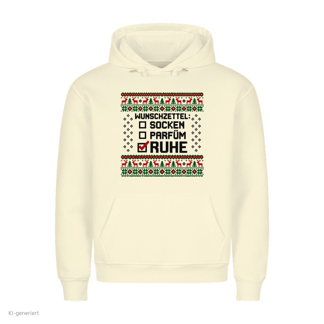 Weihnachtshoodie mit Spruch Socken, Parfüm, Ruhe - Ugly Christmas Hoodie in Beige