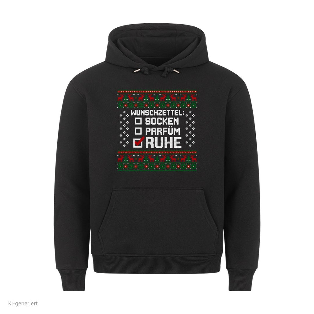 Weihnachtshoodie mit Spruch Socken, Parfüm, Ruhe - Ugly Christmas Hoodie in Schwarz