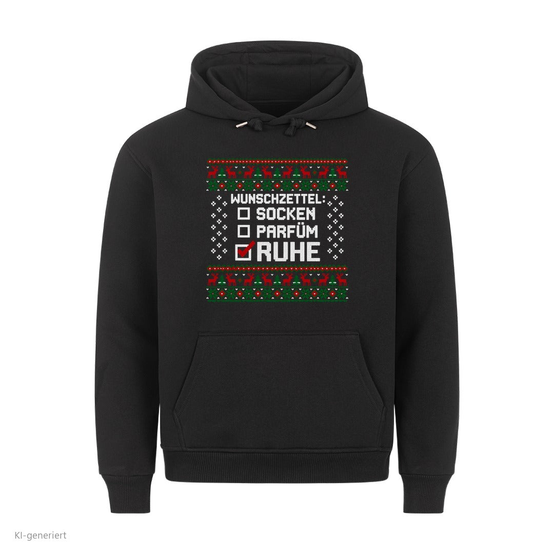 Weihnachtshoodie mit Spruch Socken, Parfüm, Ruhe - Ugly Christmas Hoodie in Schwarz