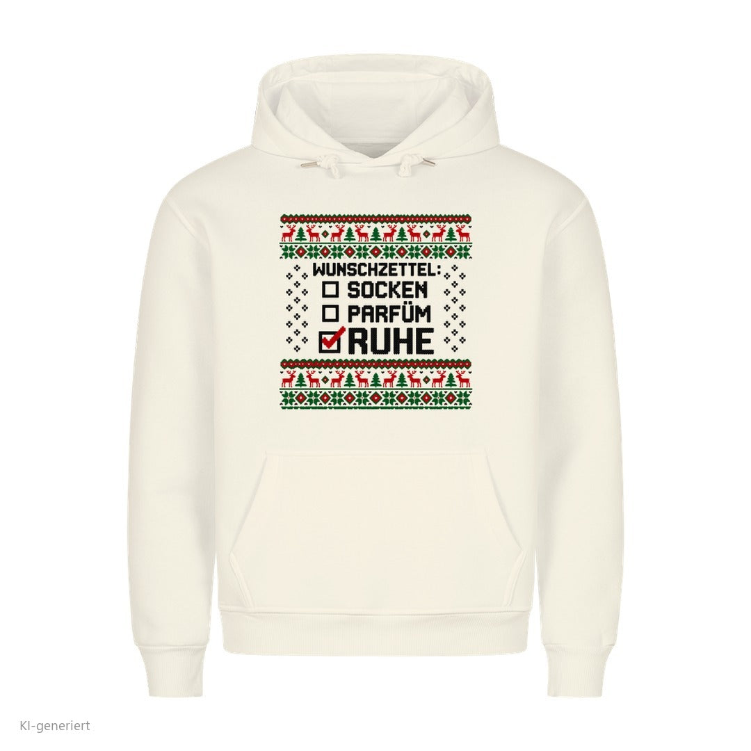Weihnachtshoodie mit Spruch Socken, Parfüm, Ruhe - Ugly Christmas Hoodie in Weiß