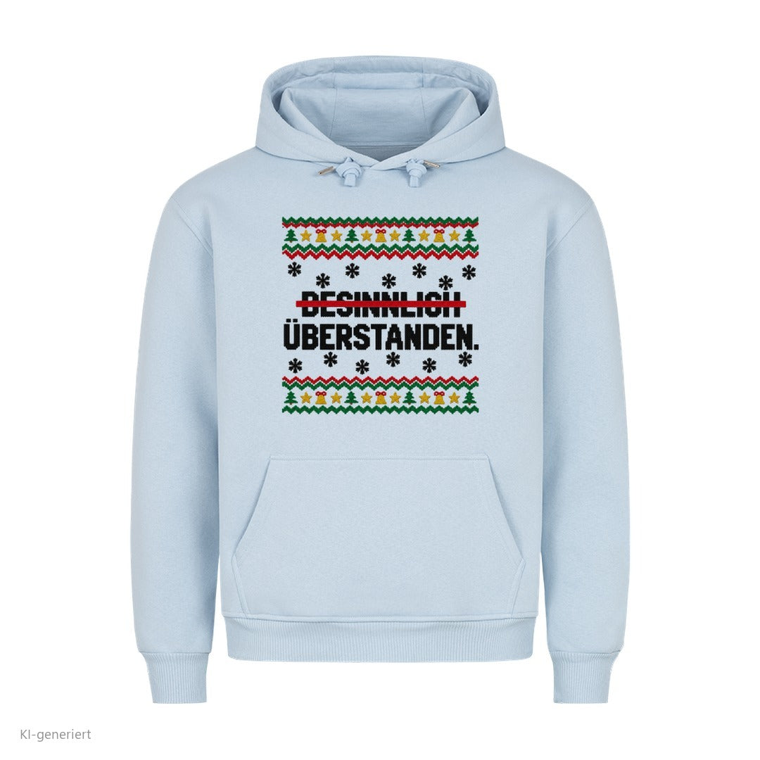 Weihnachtshoodie mit Spruch Besinnlich überstanden - Ugly Christmas Hoodie in Babyblau