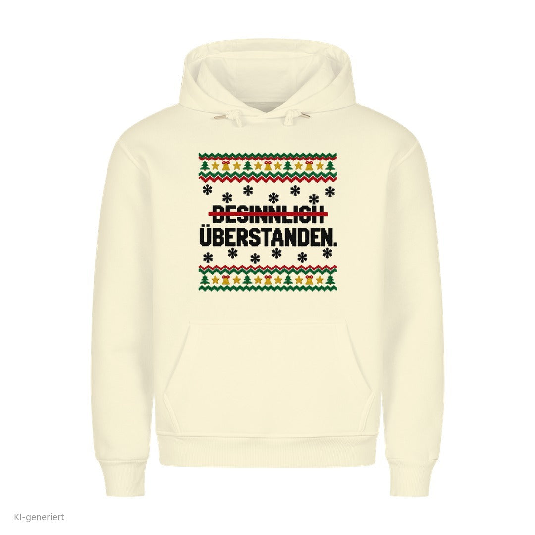 Weihnachtshoodie mit Spruch Besinnlich überstanden - Ugly Christmas Hoodie in Beige