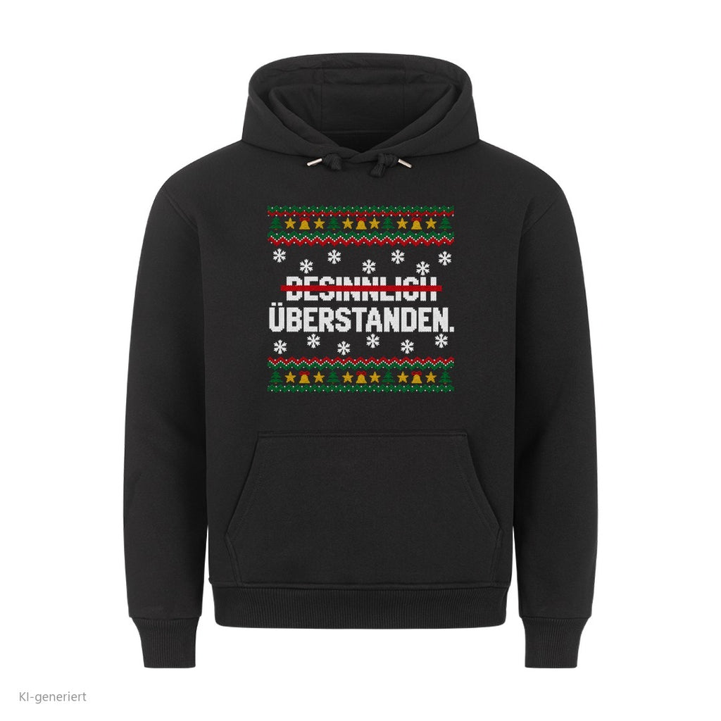 Weihnachtshoodie mit Spruch Besinnlich überstanden - Ugly Christmas Hoodie in Schwarz