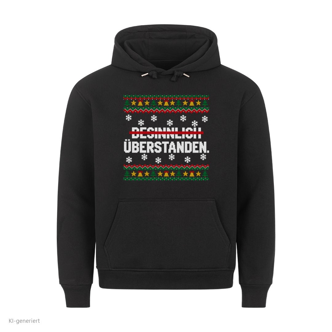 Weihnachtshoodie mit Spruch Besinnlich überstanden - Ugly Christmas Hoodie in Schwarz