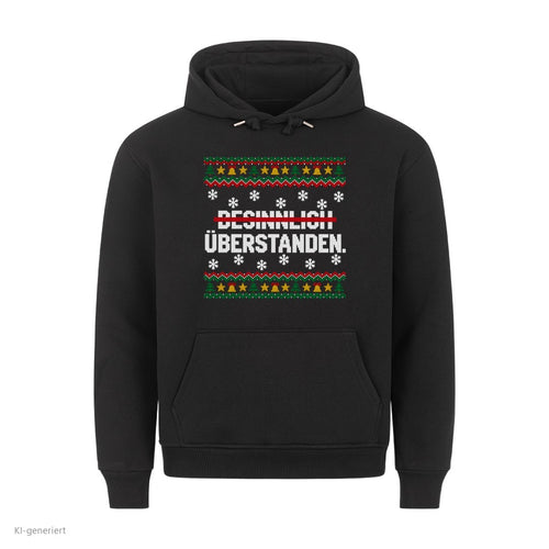 Weihnachtshoodie mit Spruch Besinnlich überstanden - Ugly Christmas Hoodie in Schwarz
