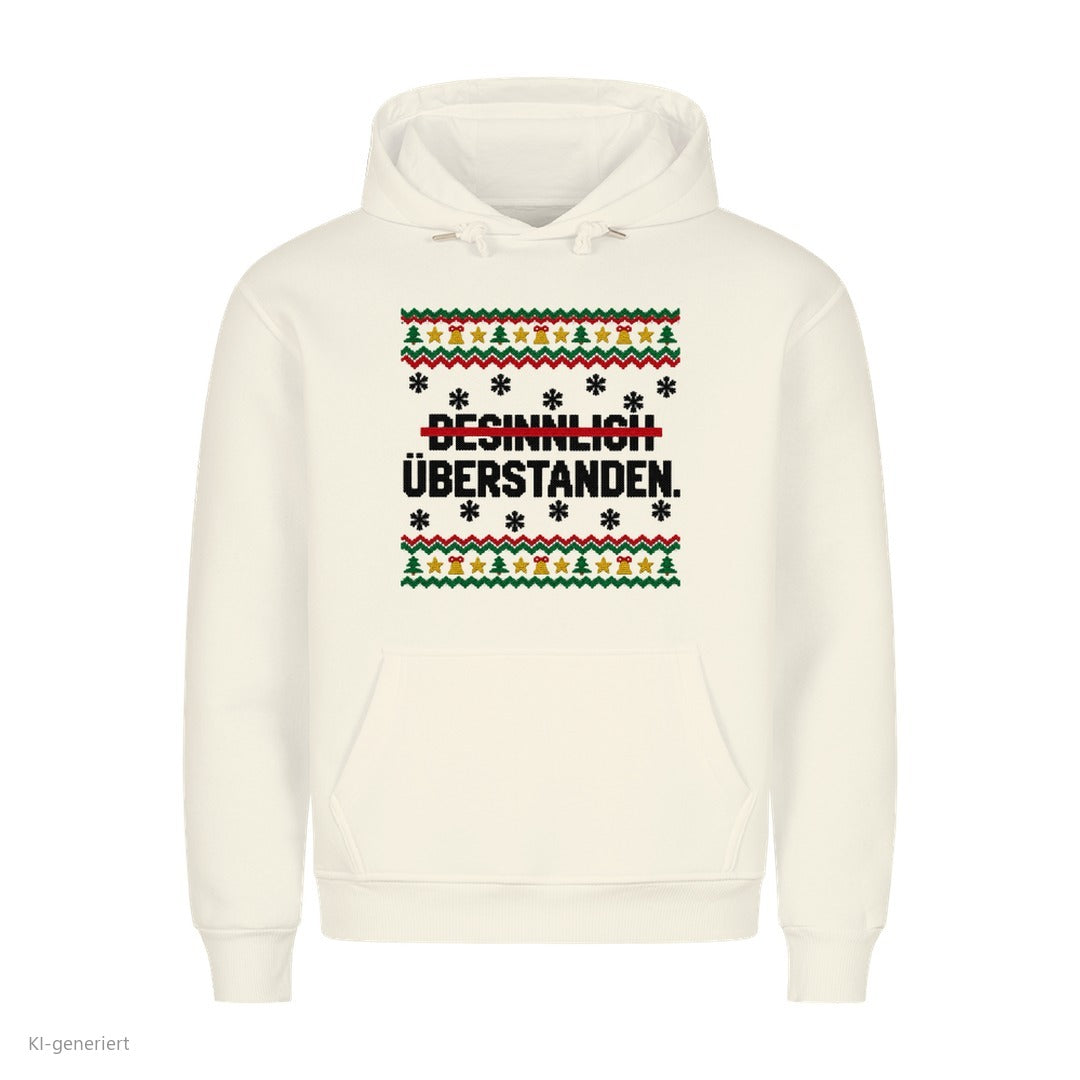 Weihnachtshoodie mit Spruch Besinnlich überstanden - Ugly Christmas Hoodie in Weiß