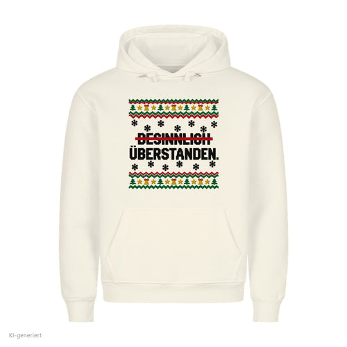Weihnachtshoodie mit Spruch Besinnlich überstanden - Ugly Christmas Hoodie in Weiß