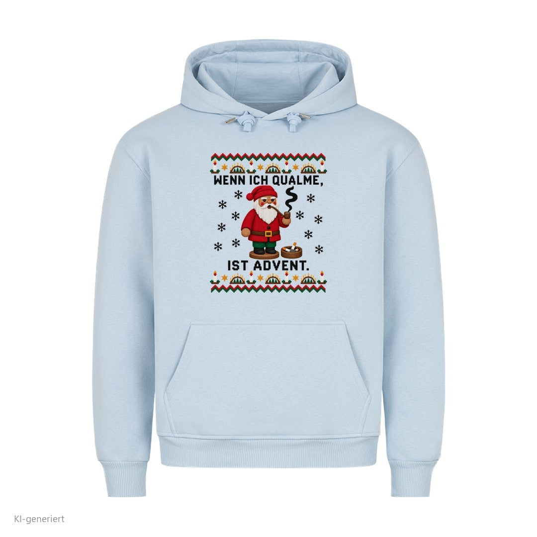 Räuchermännchen Weihnachtshoodie Wenn ich qualme, ist Advent - Ugly Christmas Hoodie in Babyblau