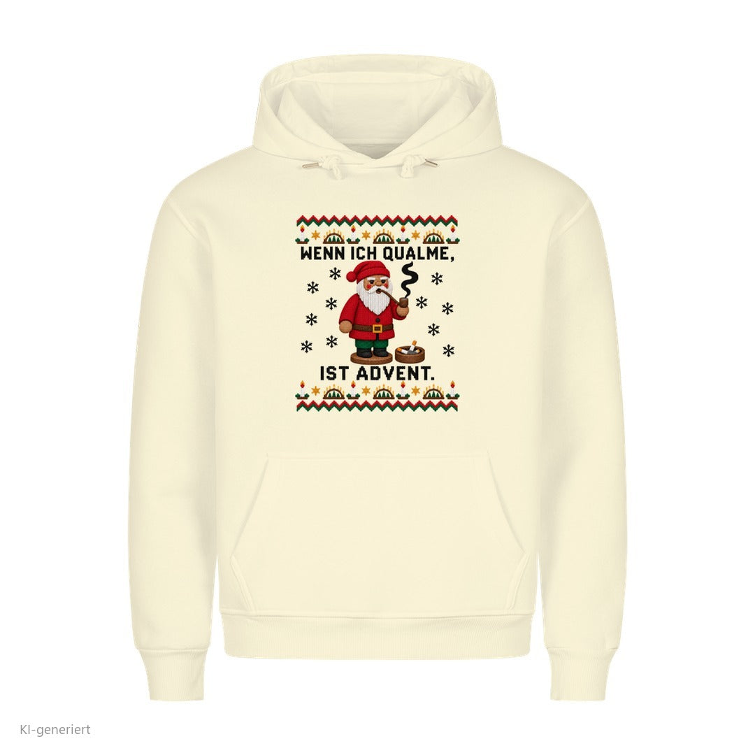 Räuchermännchen Weihnachtshoodie Wenn ich qualme, ist Advent - Ugly Christmas Hoodie in Beige