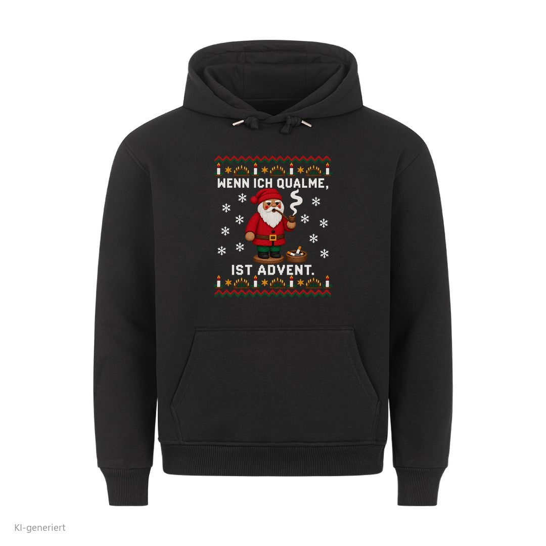 Räuchermännchen Weihnachtshoodie Wenn ich qualme, ist Advent - Ugly Christmas Hoodie in Schwarz