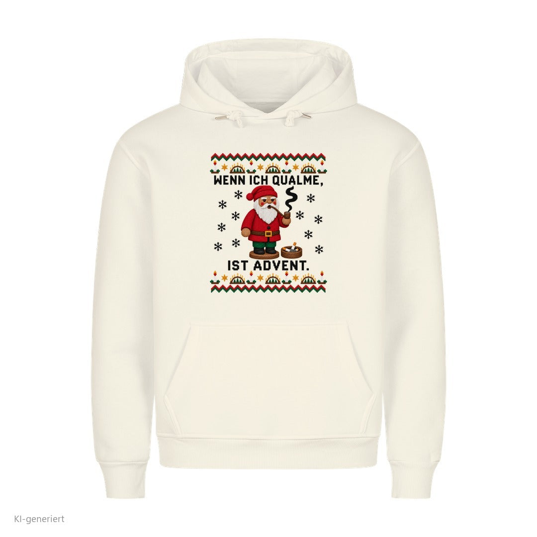 Räuchermännchen Weihnachtshoodie Wenn ich qualme, ist Advent - Ugly Christmas Hoodie in Weiß