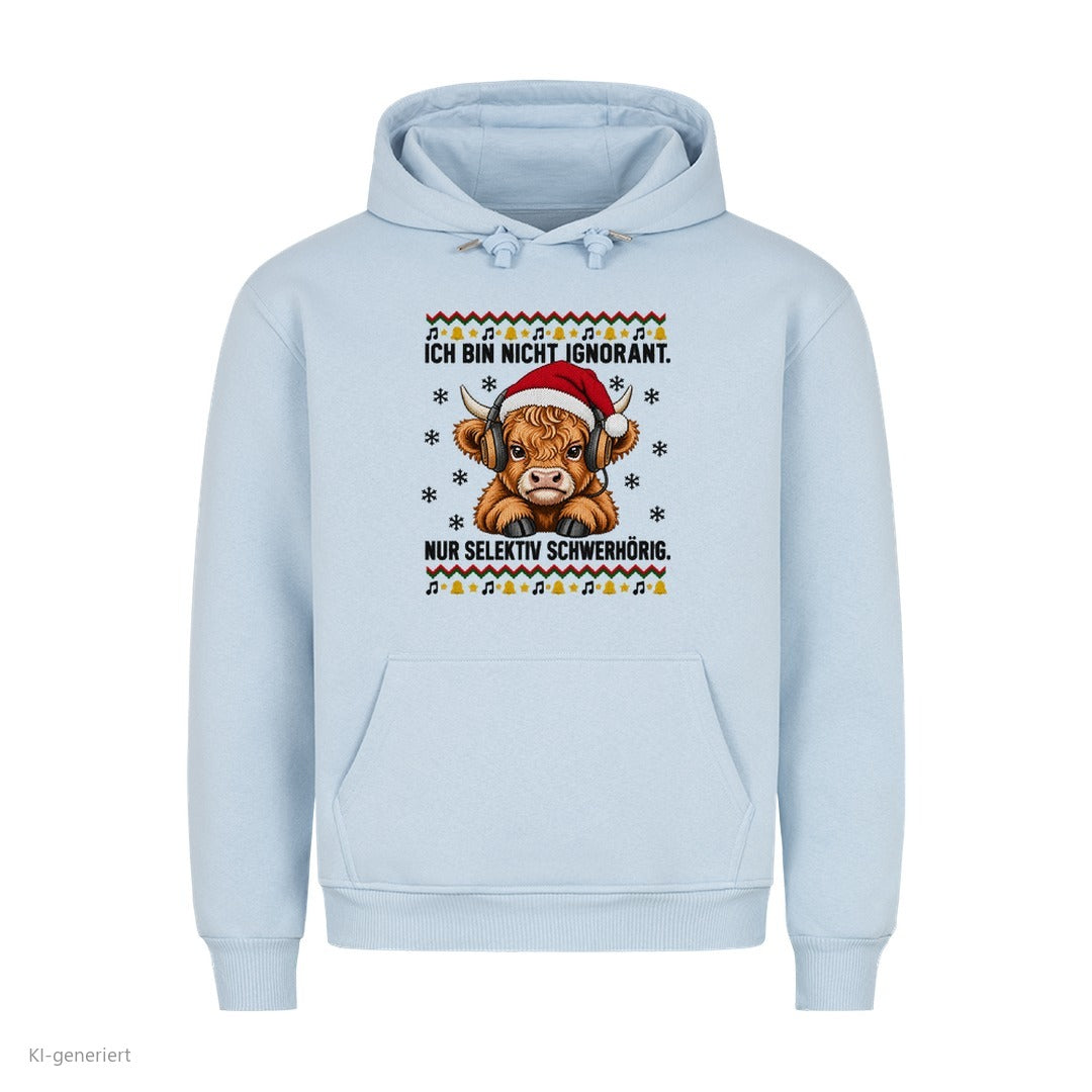 Hochlandrind Weihnachtshoodie Selektiv schwerhörig - Ugly Christmas Hoodie in Babyblau