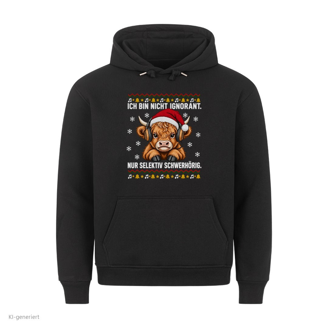 Hochlandrind Weihnachtshoodie Selektiv schwerhörig - Ugly Christmas Hoodie in Schwarz