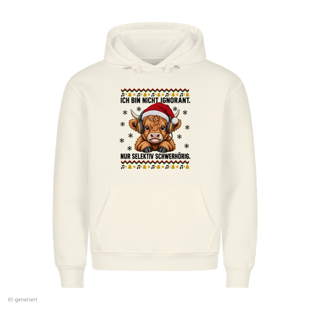 Hochlandrind Weihnachtshoodie Selektiv schwerhörig - Ugly Christmas Hoodie in Weiß