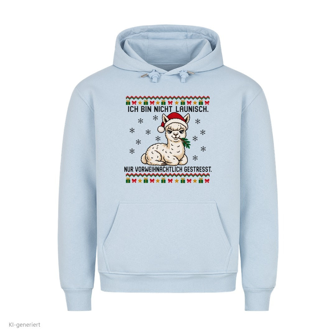 Alpaka Weihnachtshoodie Vorweihnachtlich gestresst - Ugly Christmas Hoodie in Babyblau