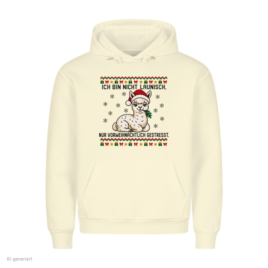 Alpaka Weihnachtshoodie Vorweihnachtlich gestresst - Ugly Christmas Hoodie in Beige