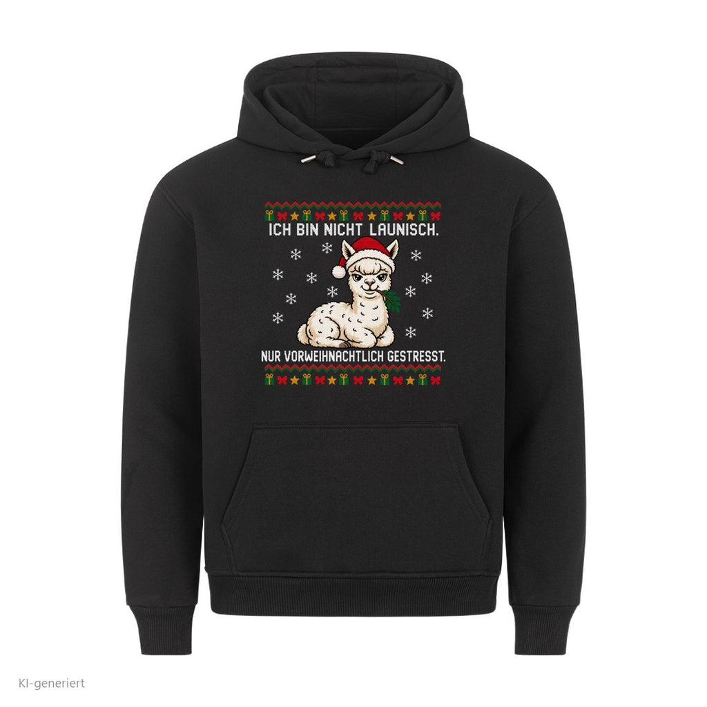 Alpaka Weihnachtshoodie Vorweihnachtlich gestresst - Ugly Christmas Hoodie in Schwarz
