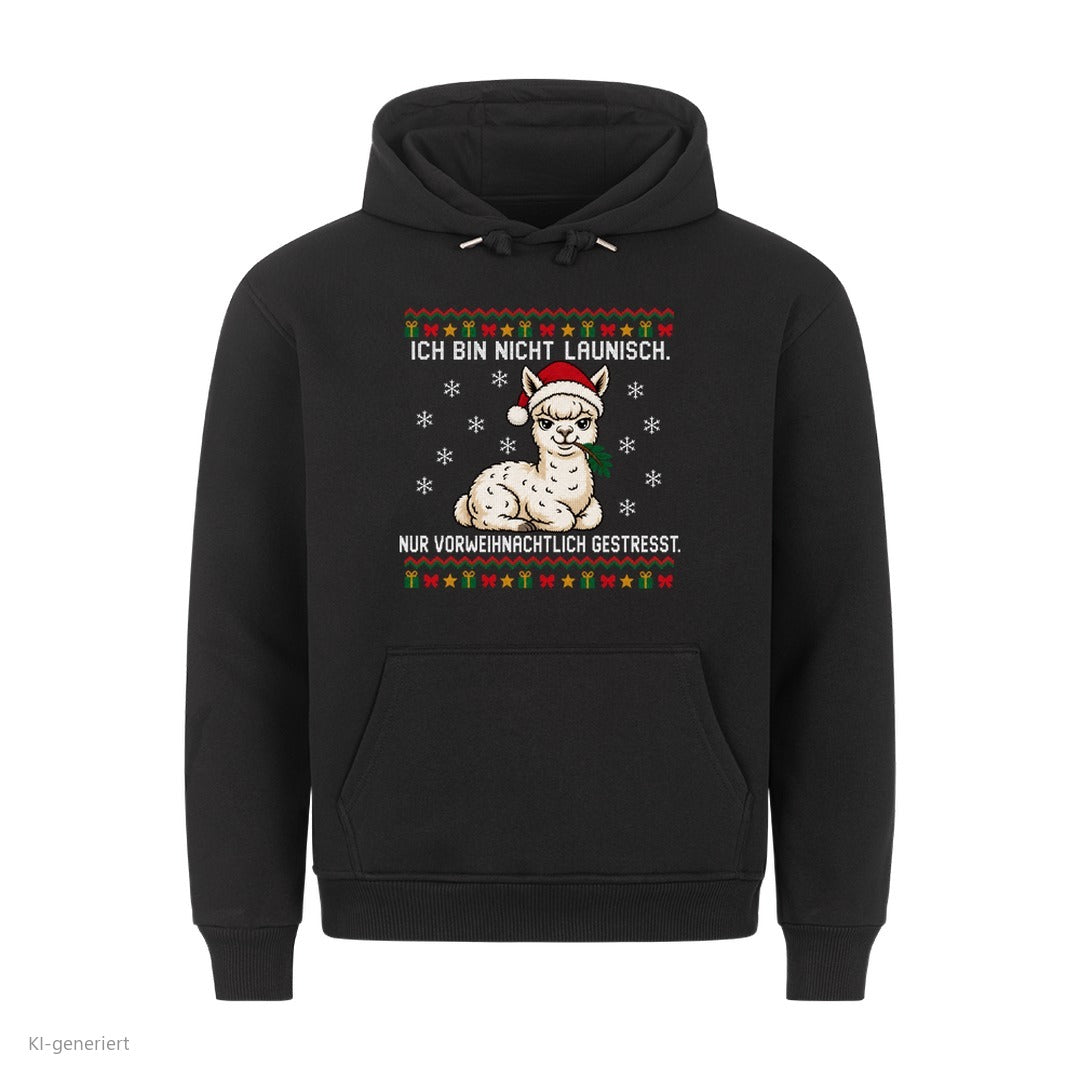 Alpaka Weihnachtshoodie Vorweihnachtlich gestresst - Ugly Christmas Hoodie in Schwarz