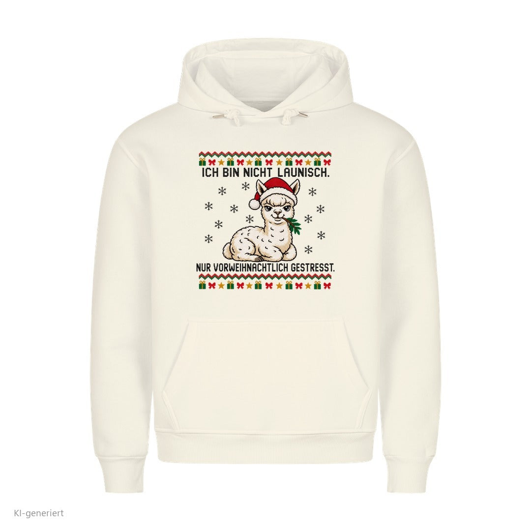 Alpaka Weihnachtshoodie Vorweihnachtlich gestresst - Ugly Christmas Hoodie in Weiß
