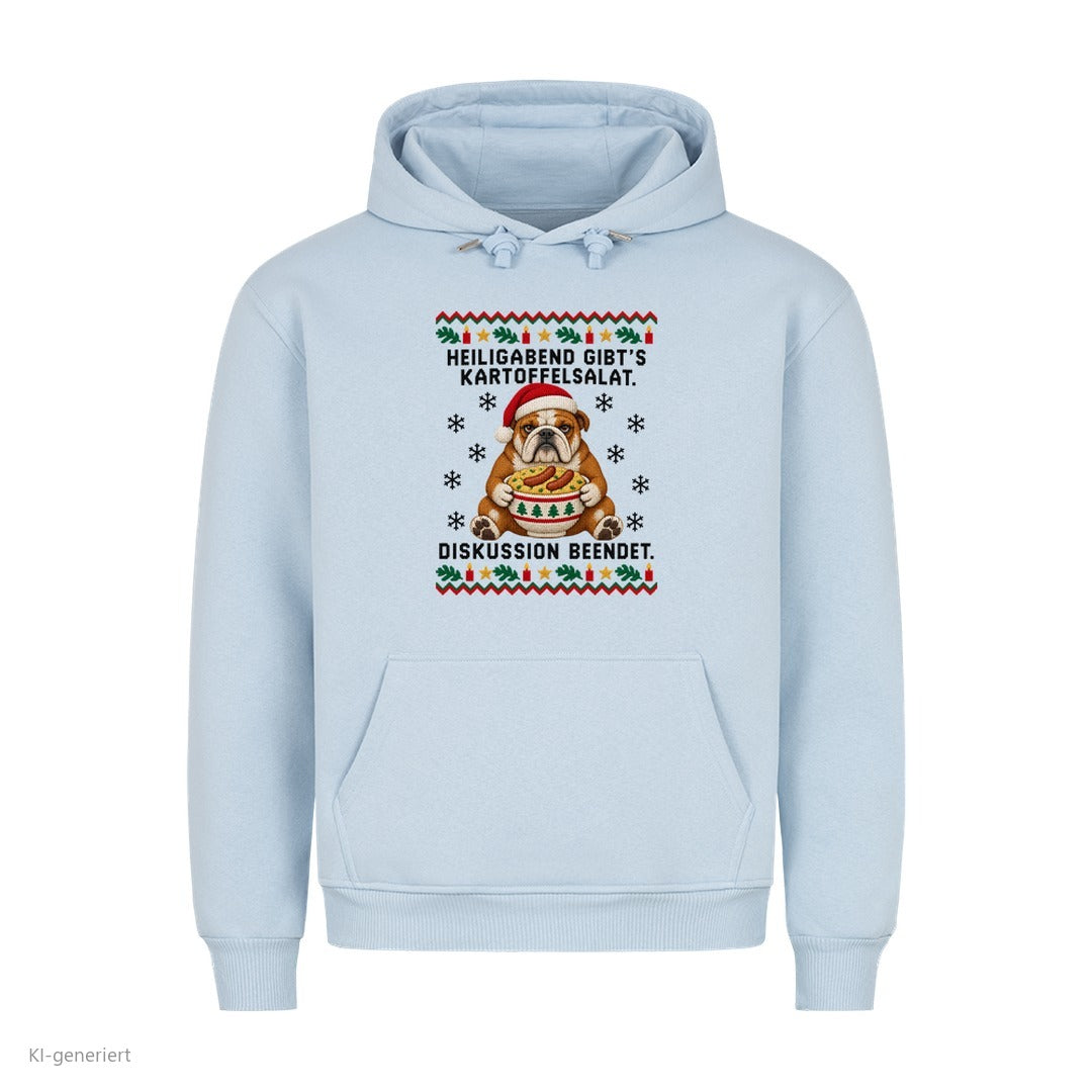 Bulldogge Weihnachtshoodie Kartoffelsalat, Diskussion beendet - Ugly Christmas Hoodie in Babyblau
