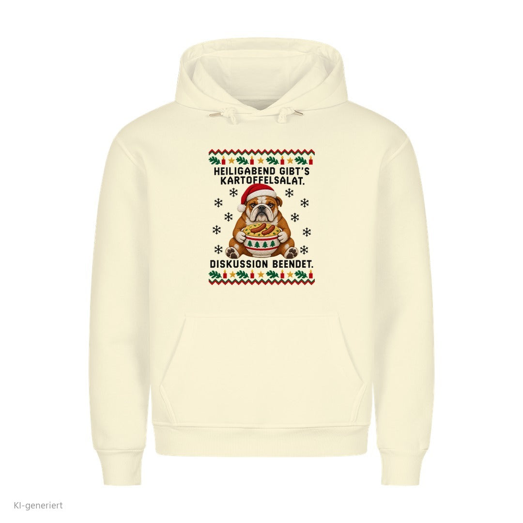 Bulldogge Weihnachtshoodie Kartoffelsalat, Diskussion beendet - Ugly Christmas Hoodie in Beige