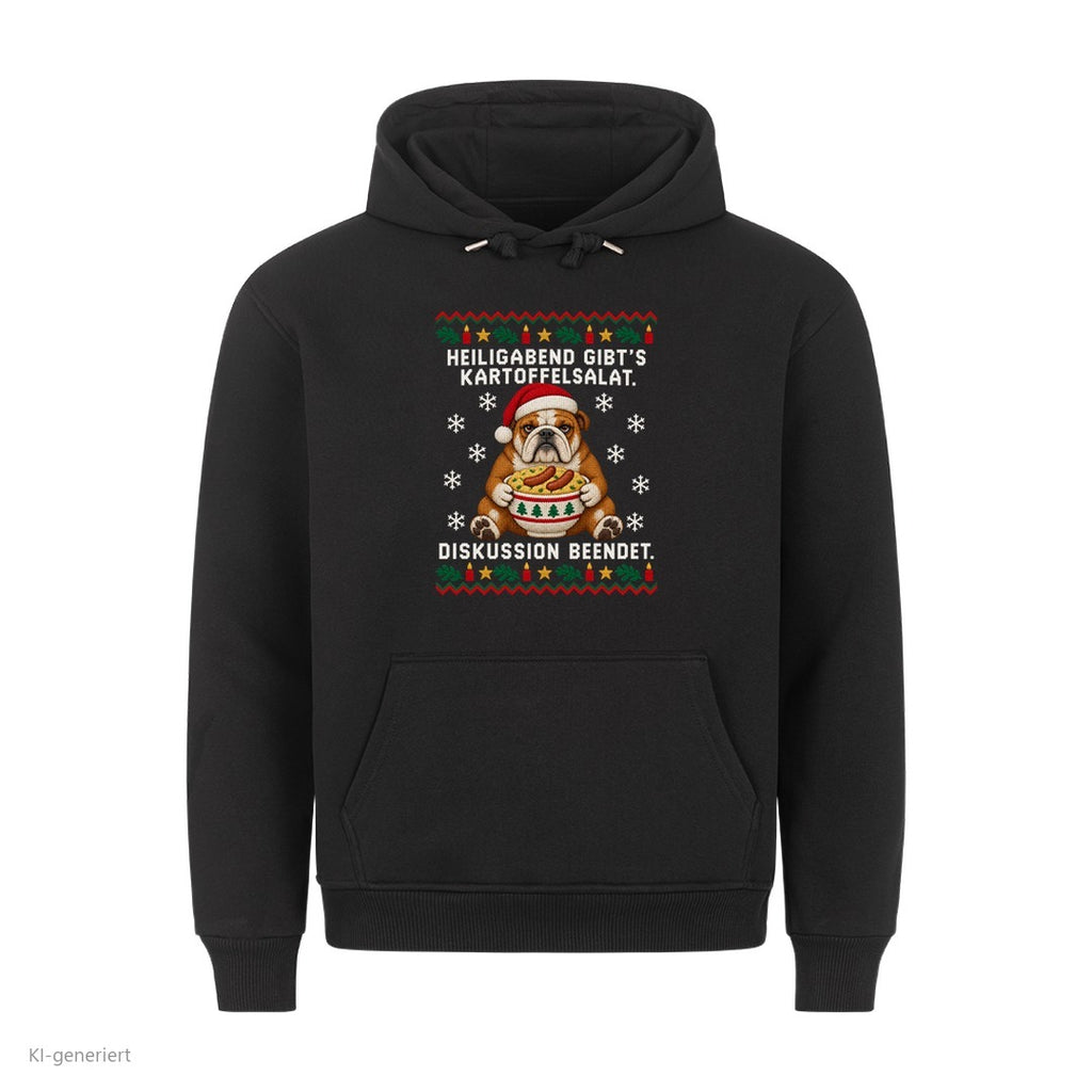 Bulldogge Weihnachtshoodie Kartoffelsalat, Diskussion beendet - Ugly Christmas Hoodie in Schwarz