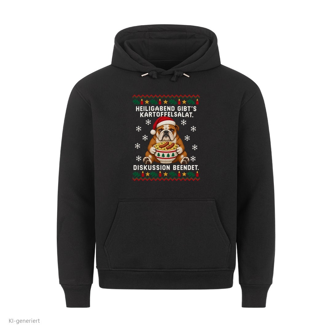 Bulldogge Weihnachtshoodie Kartoffelsalat, Diskussion beendet - Ugly Christmas Hoodie in Schwarz