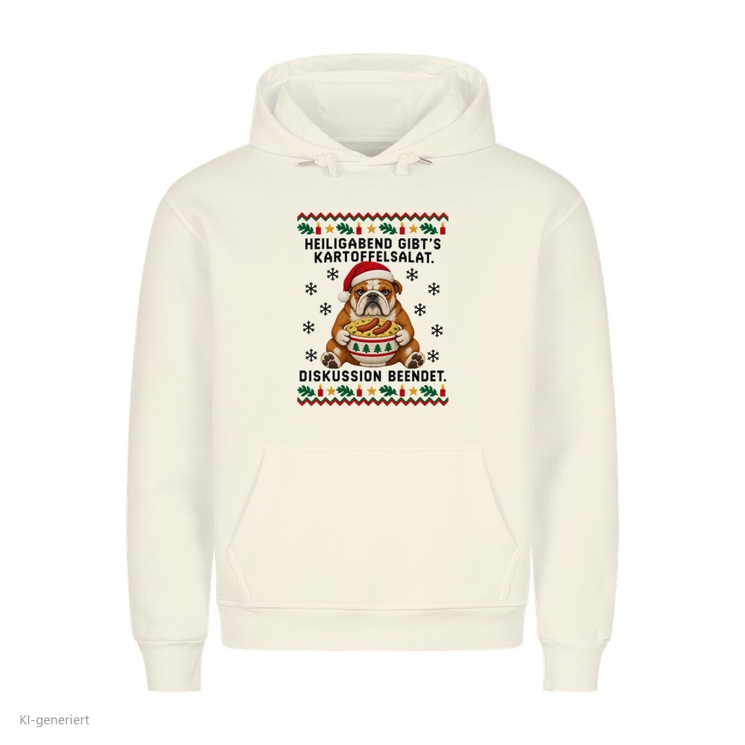 Bulldogge Weihnachtshoodie Kartoffelsalat, Diskussion beendet - Ugly Christmas Hoodie in Weiß