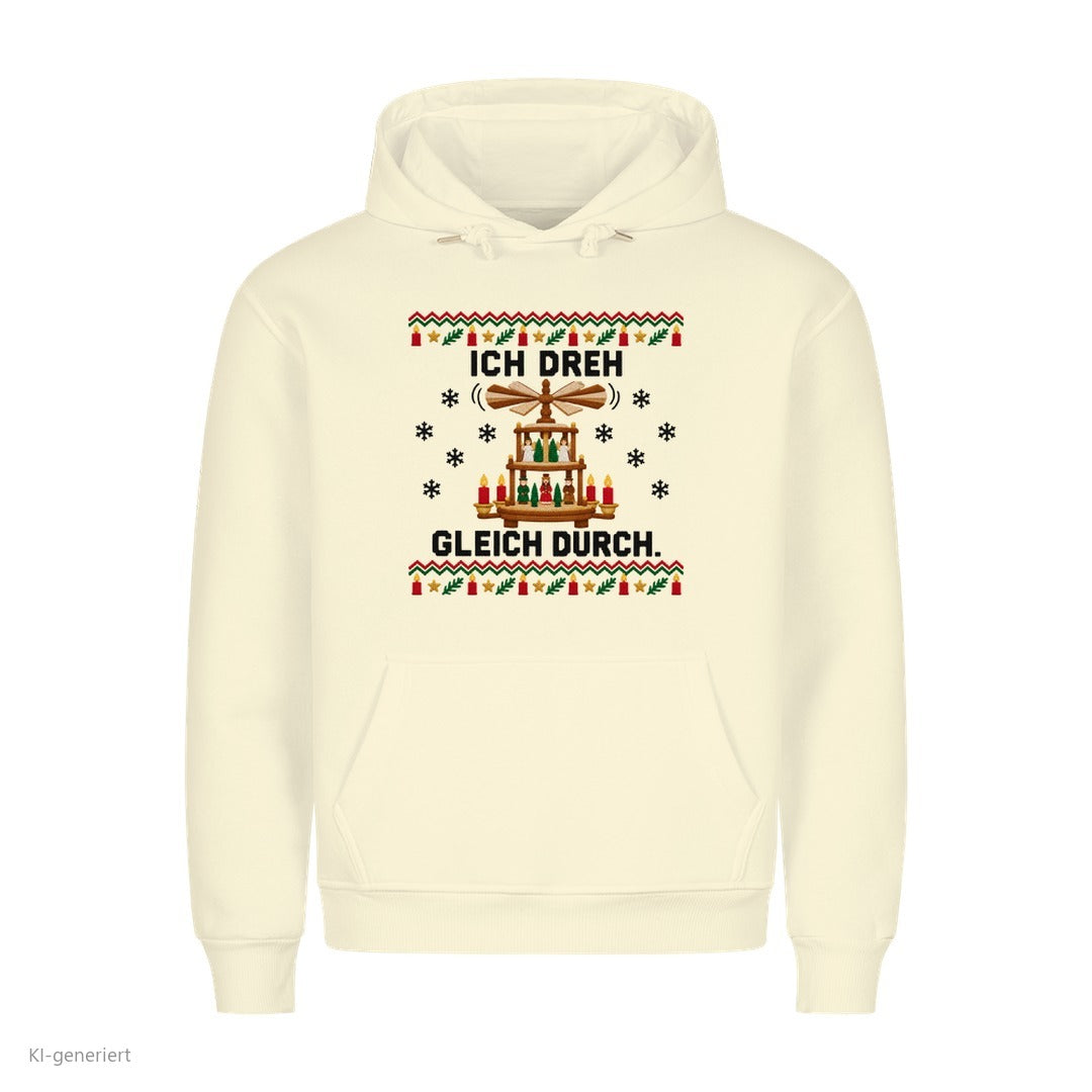 Weihnachtspyramide Weihnachtshoodie Ich dreh gleich durch - Ugly Christmas Hoodie in Beige