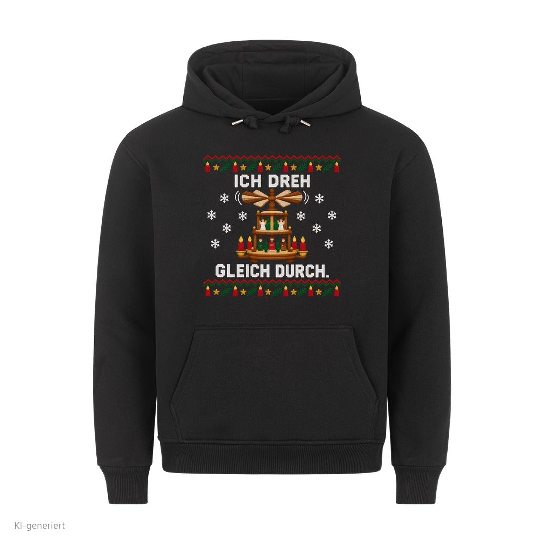 Weihnachtspyramide Weihnachtshoodie Ich dreh gleich durch - Ugly Christmas Hoodie in Schwarz