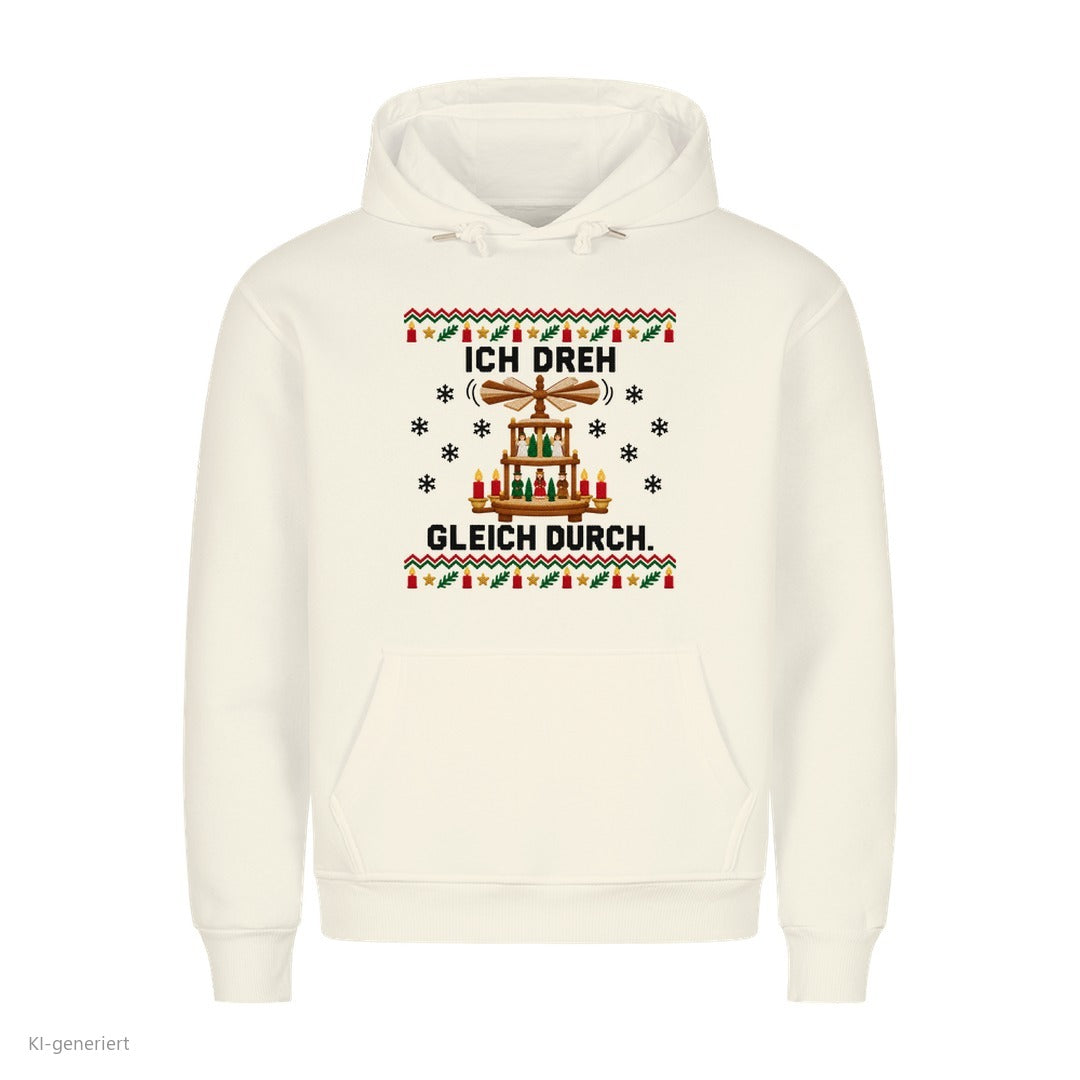 Weihnachtspyramide Weihnachtshoodie Ich dreh gleich durch - Ugly Christmas Hoodie in Weiß