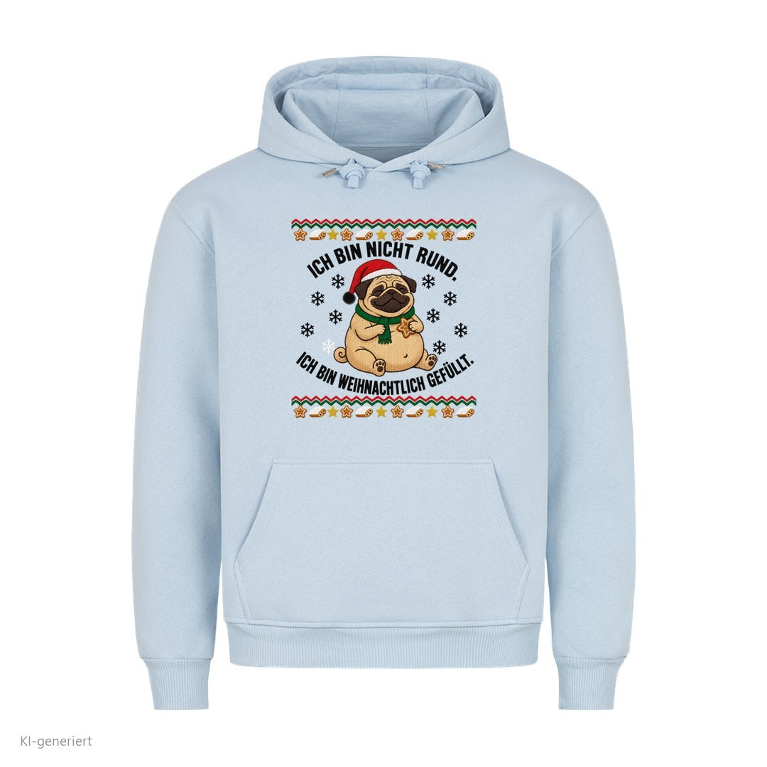 Mops Weihnachtshoodie Weihnachtlich gefüllt - Ugly Christmas Hoodie in Babyblau