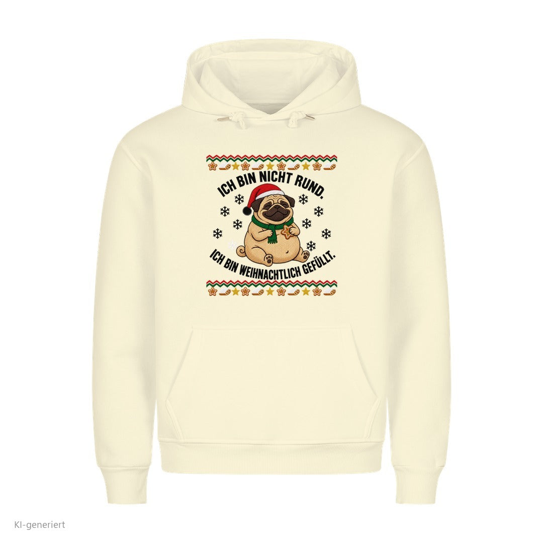 Mops Weihnachtshoodie Weihnachtlich gefüllt - Ugly Christmas Hoodie in Beige