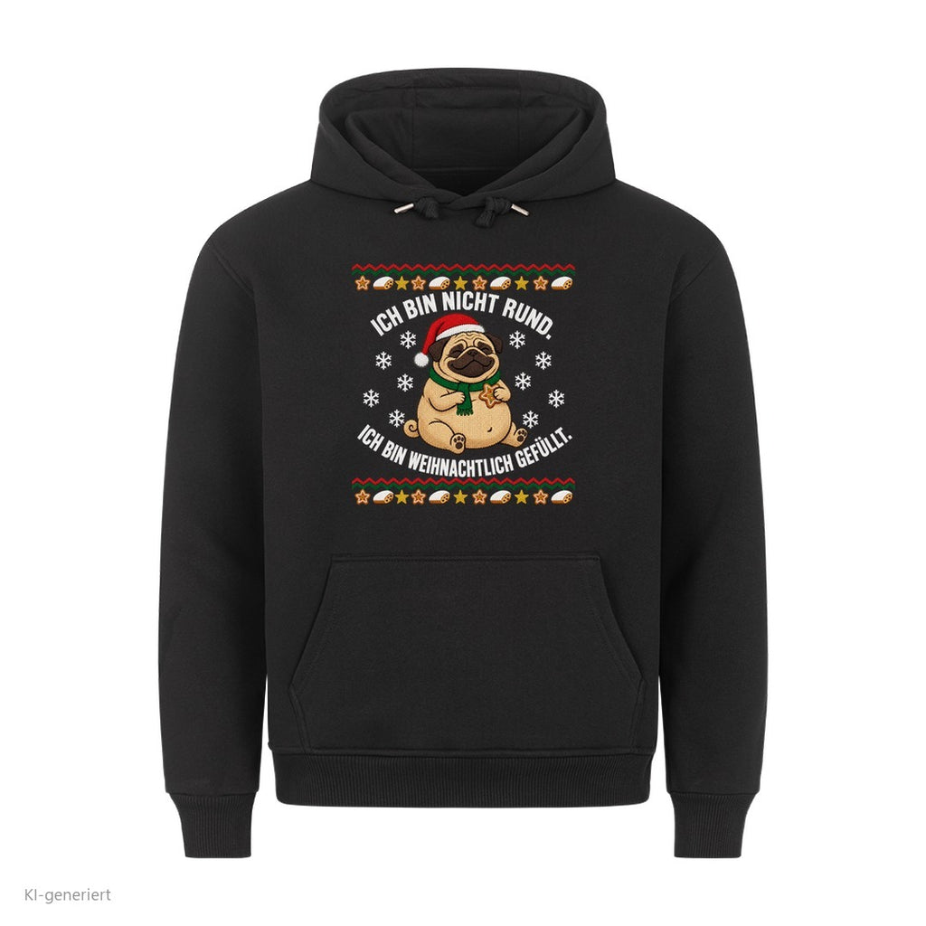 Mops Weihnachtshoodie Weihnachtlich gefüllt - Ugly Christmas Hoodie in Schwarz