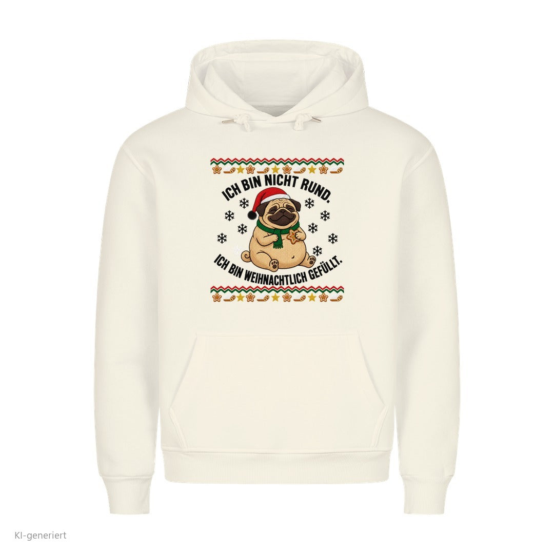 Mops Weihnachtshoodie Weihnachtlich gefüllt - Ugly Christmas Hoodie in Weiß