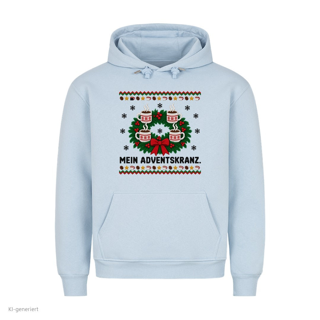 Kaffee Weihnachtshoodie Mein Adventskranz - Ugly Christmas Hoodie in Babyblau