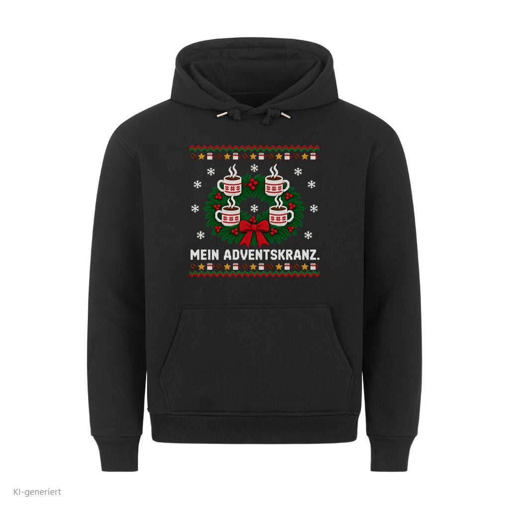 Kaffee Weihnachtshoodie Mein Adventskranz - Ugly Christmas Hoodie in Schwarz