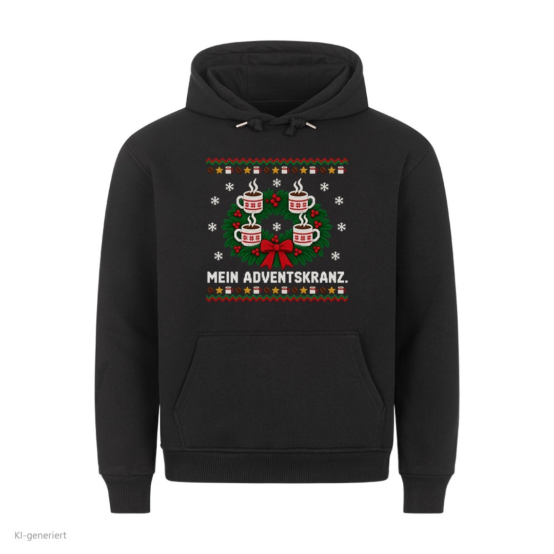 Kaffee Weihnachtshoodie Mein Adventskranz - Ugly Christmas Hoodie in Schwarz