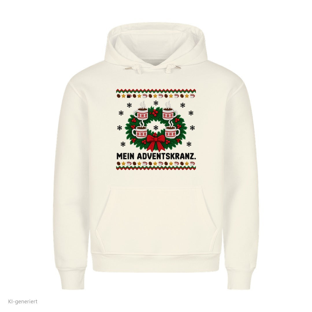 Kaffee Weihnachtshoodie Mein Adventskranz - Ugly Christmas Hoodie in Weiß