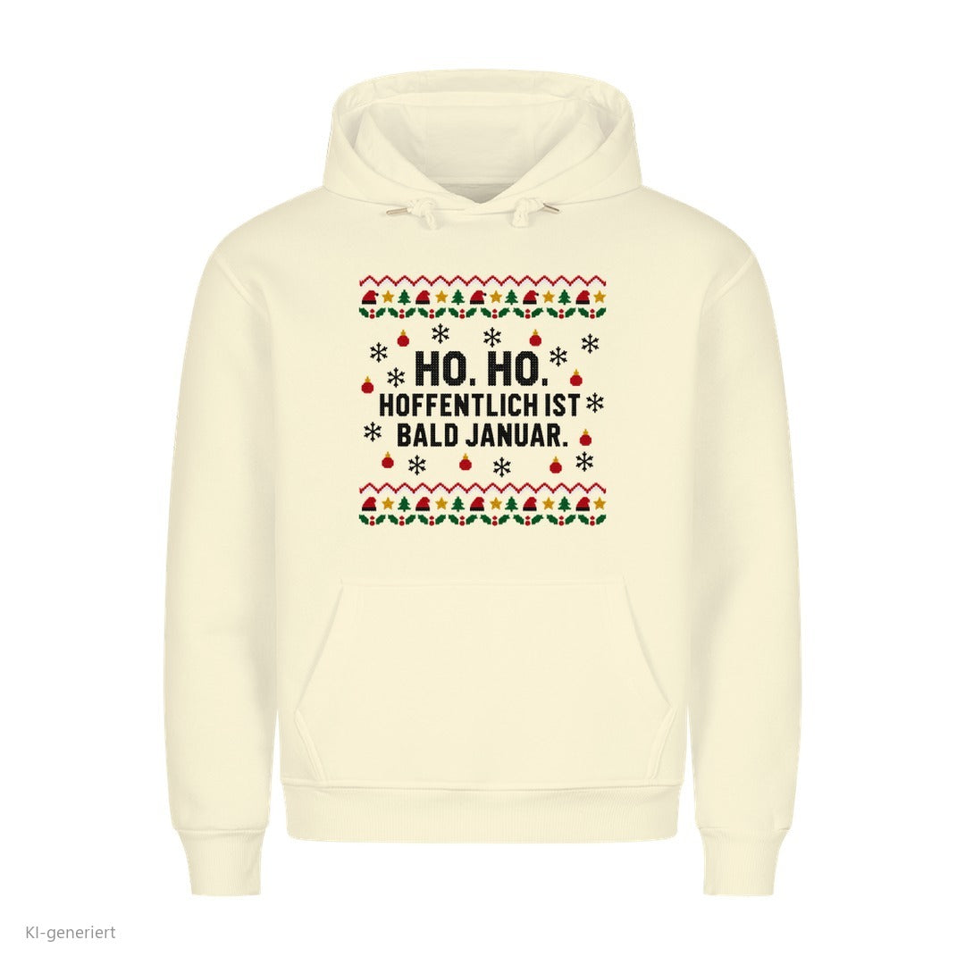 Weihnachtshoodie mit Spruch Hoffentlich ist bald Januar - Ugly Christmas Hoodie in Beige