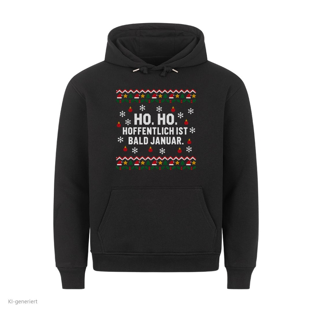 Weihnachtshoodie mit Spruch Hoffentlich ist bald Januar - Ugly Christmas Hoodie in Schwarz