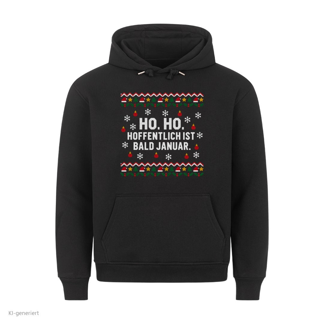 Weihnachtshoodie mit Spruch Hoffentlich ist bald Januar - Ugly Christmas Hoodie in Schwarz