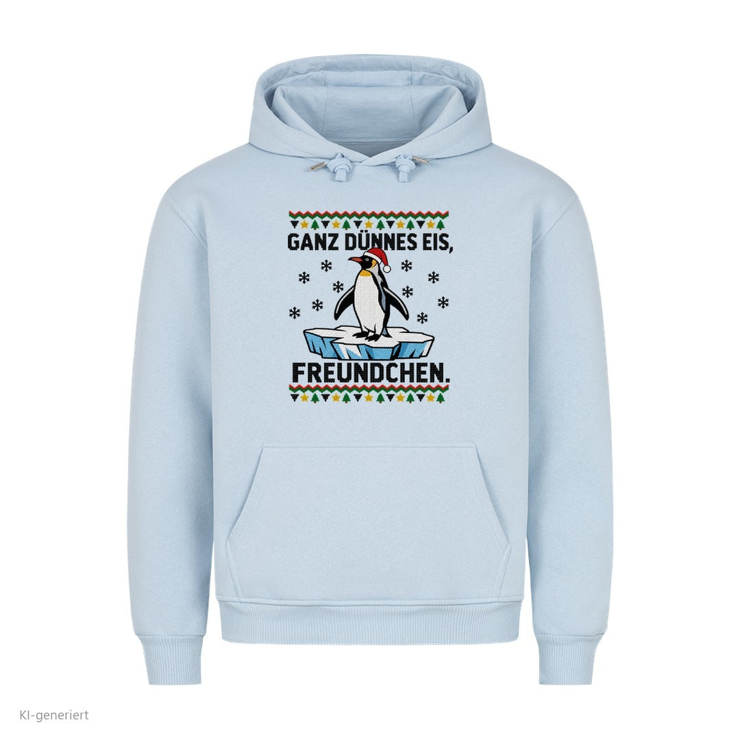 Pinguin Weihnachtshoodie Ganz dünnes Eis - Ugly Christmas Hoodie in Babyblau
