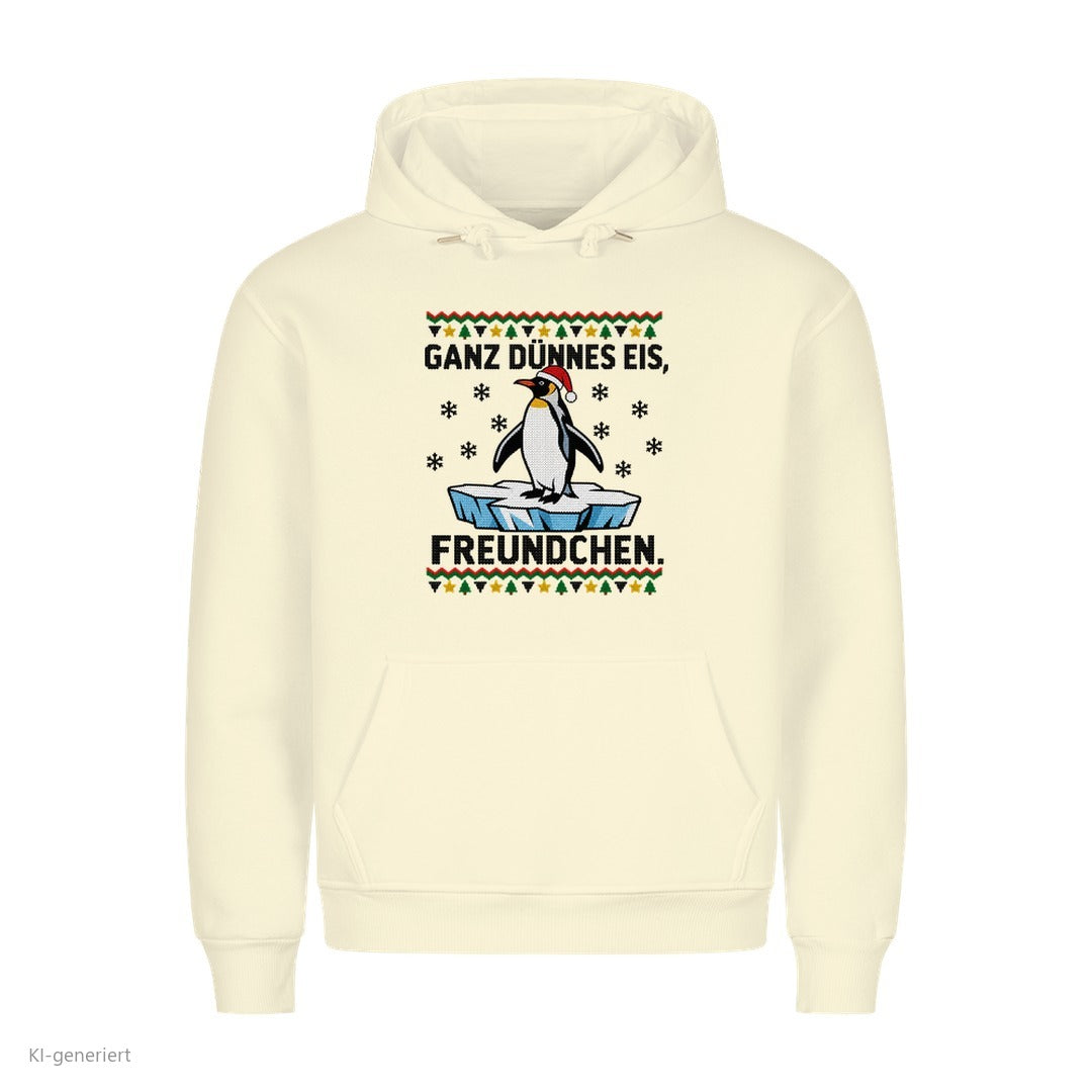 Pinguin Weihnachtshoodie Ganz dünnes Eis - Ugly Christmas Hoodie in Beige