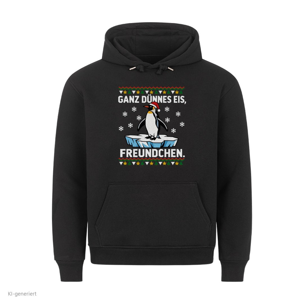 Pinguin Weihnachtshoodie Ganz dünnes Eis - Ugly Christmas Hoodie in Schwarz