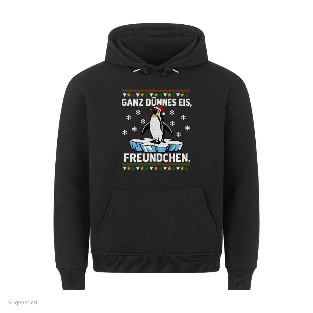 Pinguin Weihnachtshoodie Ganz dünnes Eis - Ugly Christmas Hoodie in Schwarz