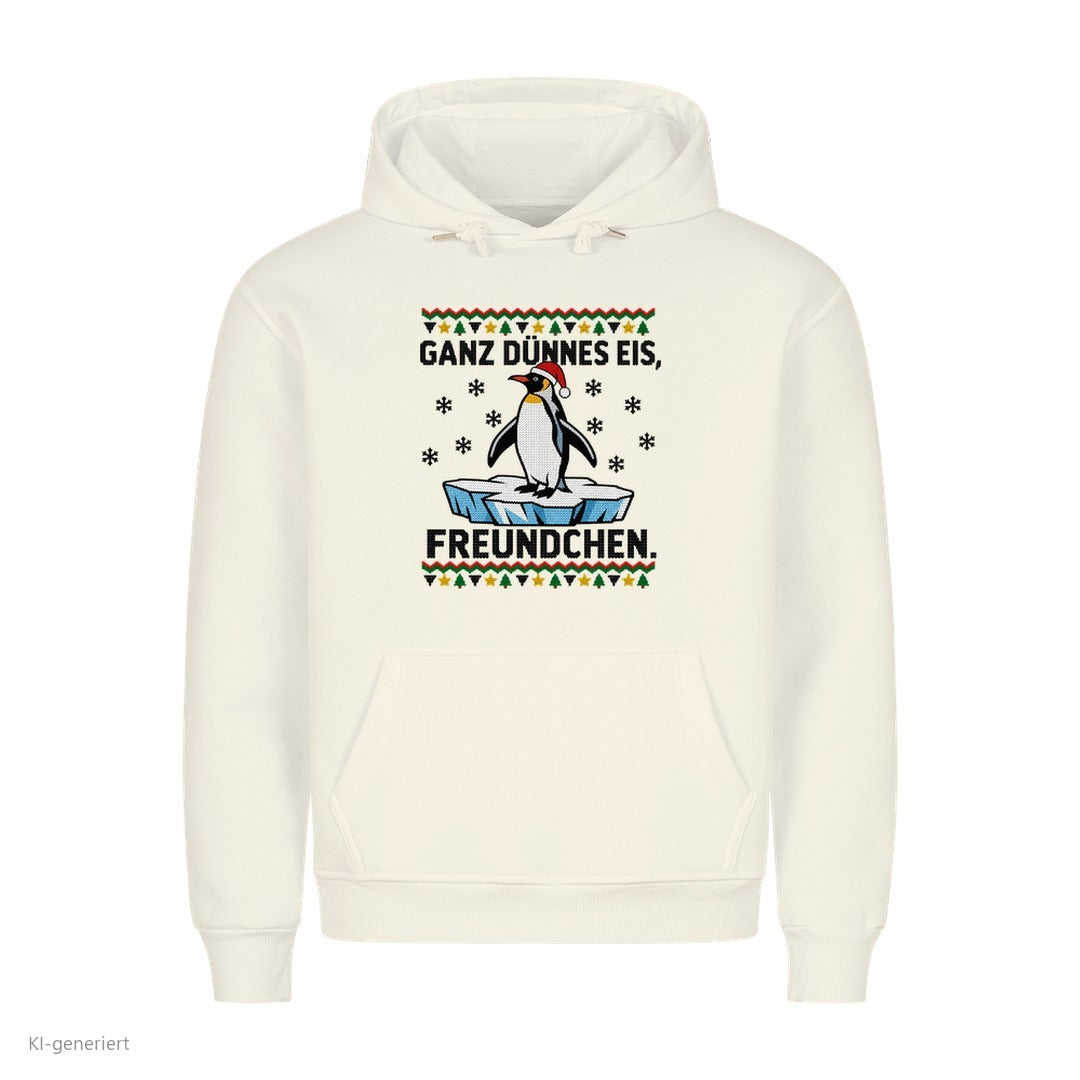 Pinguin Weihnachtshoodie Ganz dünnes Eis - Ugly Christmas Hoodie in Weiß