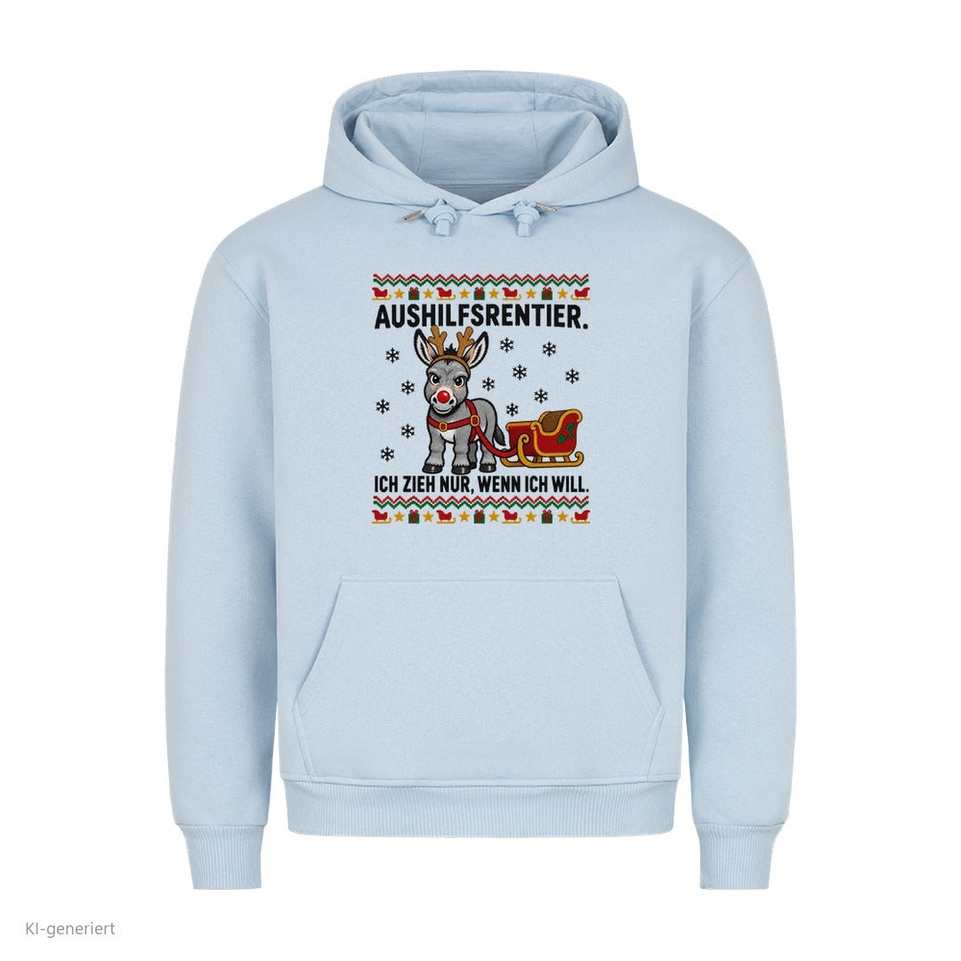 Rentier Esel Weihnachtshoodie Aushilfsrentier - Ugly Christmas Hoodie in Babyblau