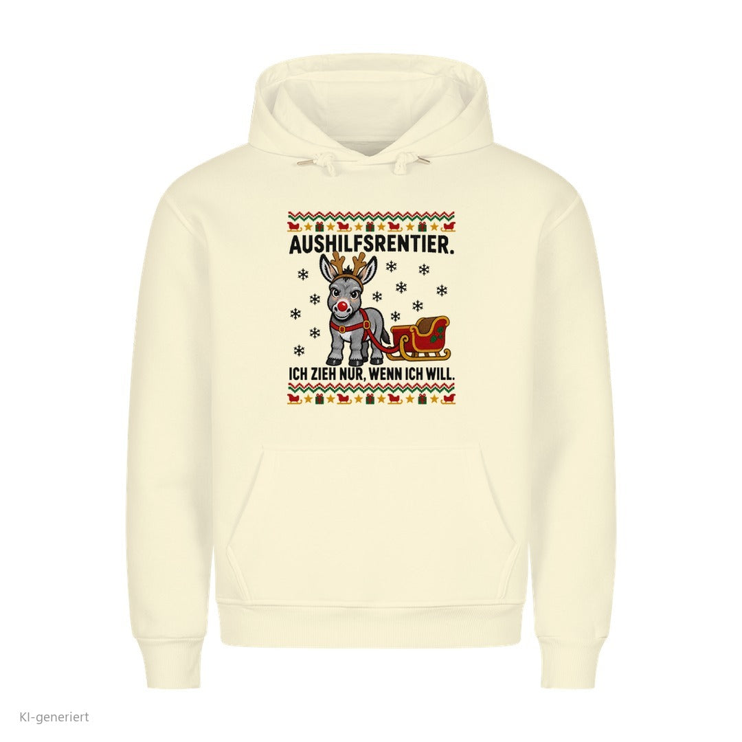 Rentier Esel Weihnachtshoodie Aushilfsrentier - Ugly Christmas Hoodie in Beige